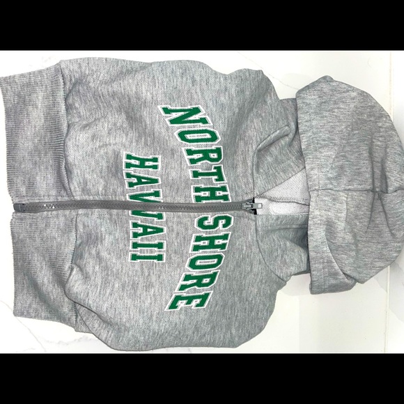 I’m selling a grey and green cropped hoodie, size extra-small. - Picture 1 of 3